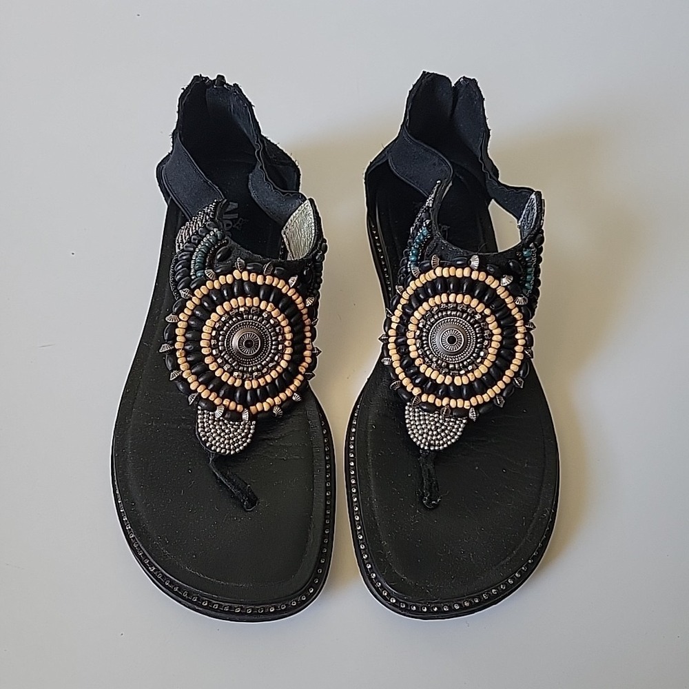 Allegria Zan Gladiator Sandals 9 Beaded Black Leather Bohemian Hippie